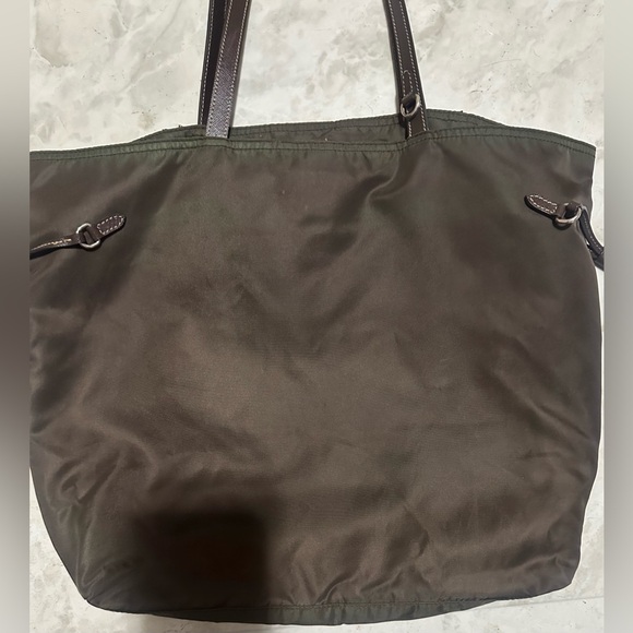 Prada Nylon Ribbon Tote Bag In An Olive Green Color With A Bow Detail. - Picture 12 of 13